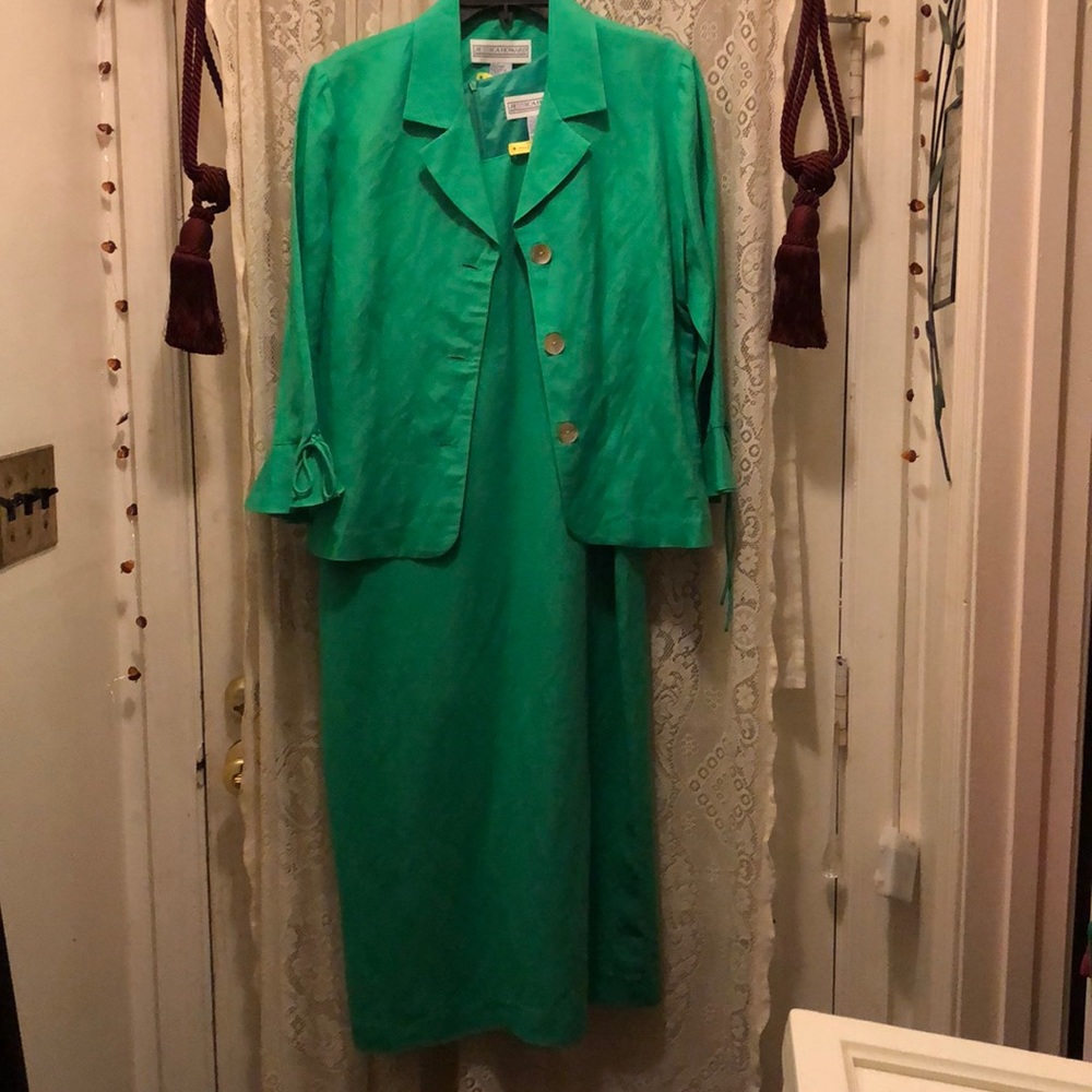 JESSICA HOWARD-2 PC LT EMERALD GREEN LINEN DRESS